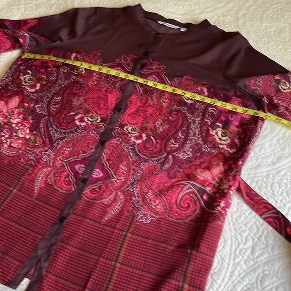 Isaac Mizrahi Live! Tunic Top Women’s 2X Paisley & Plaid Print Plum Silky Boho - Picture 12 of 16